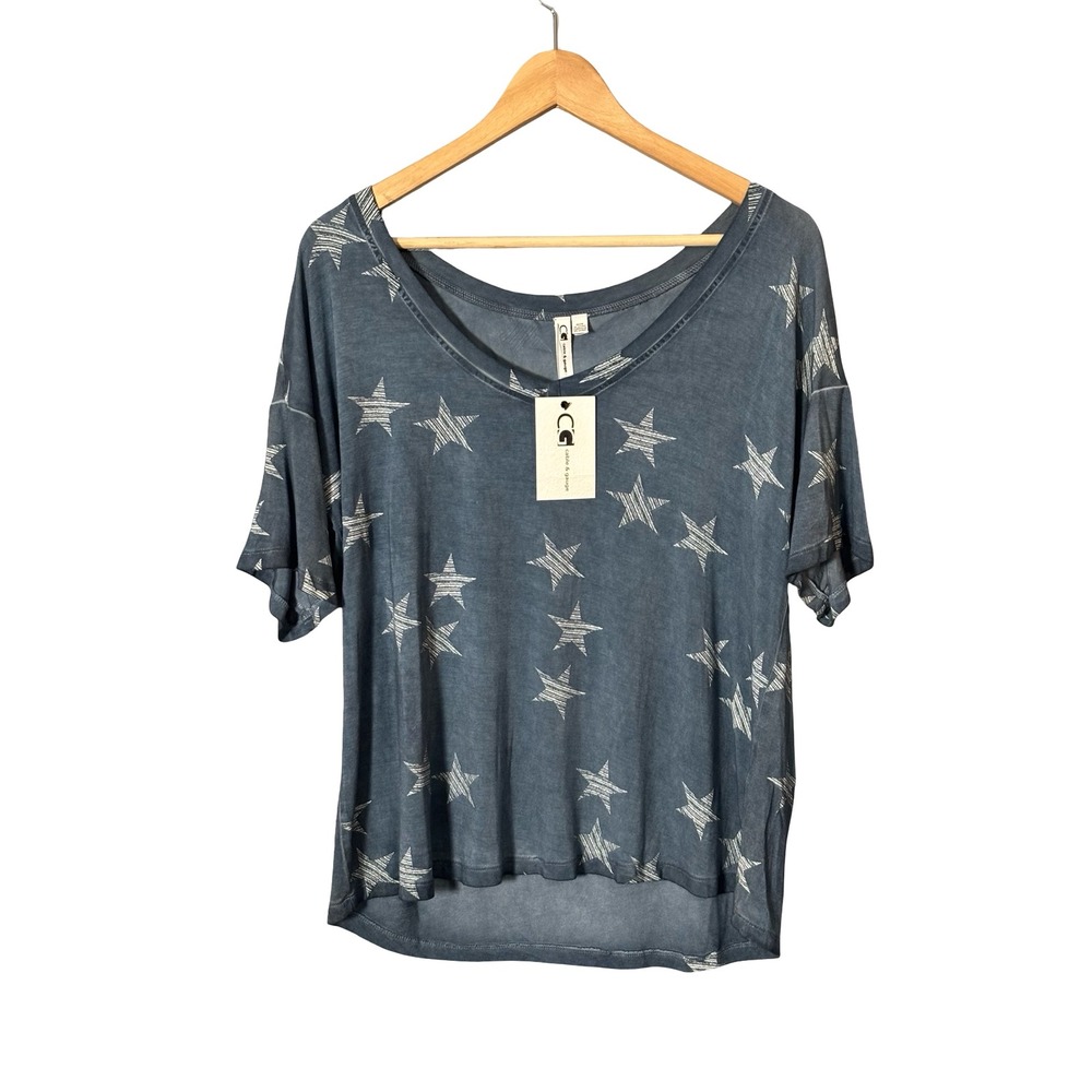 Cable & Gauge Star Print Top Size Medium Blue Rayon Spandex NWT